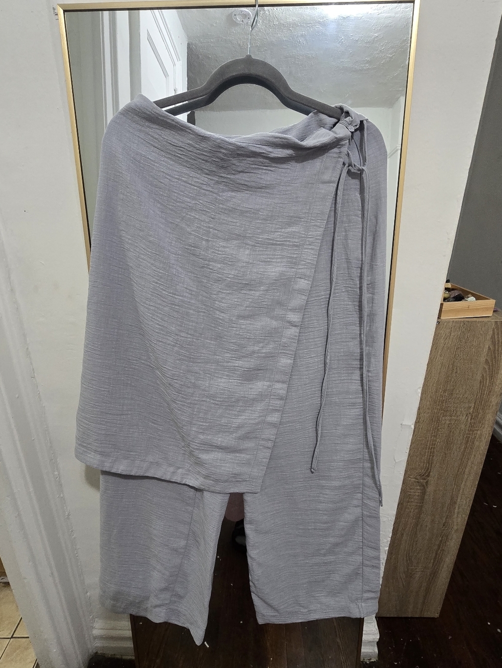 Zara Light Gray Wrap Wide-Leg Jumpsuit